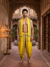 Yellow Dhoti Dupatta with White, Orange and Green Border