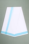 White Dhoti Dupatta with Sky Blue Border