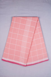 Peach Dhoti Dupatta with Magenta and White Border and Checks