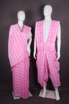 Traditional Handloom Joda Set in Pink with Check and White Striped Border