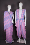 Traditional Handloom Joda Set in Pink with Blue Striped Border