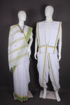 Traditional Handloom Joda Set in White with Green Lemon Yellow Border