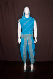 Blue Dhoti Dupatta with White Stripes and Tan Border