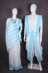Traditional Handloom Joda Set in White with Sky Blue Border