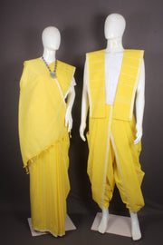 Traditional Handloom Joda Set in Yellow with Cream Border