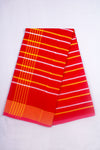Red Dhoti Dupatta with White and Yellow Stripes and Magenta Border