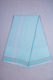 Cyan Dhoti Dupatta with Pink and Green Linings and Border
