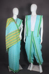 Traditional Handloom Joda Set in Sea Blue with Green and Yellow Border