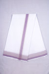 White Dhoti Dupatta with Beige and Purple Border