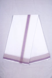 White Dhoti Dupatta with Beige and Purple Border