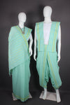 Traditional Handloom Joda Set in Sea Green with Striped and Multi Color Border