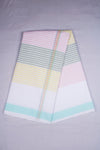 White Dhoti Dupatta with Cyan Border and Multi Colour Stripes