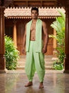 Green Dhoti Dupatta with White Checks and Border