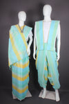 Traditional Handloom Joda Set in Yellow, Sky Blue and Sea Green Striped with White Border