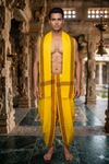 Yellow Dhoti Dupatta with Green and Red Border