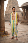 White Dhoti Dupatta with Yellow and Blue Border