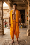 Yellow Dhoti Dupatta with Brown Border
