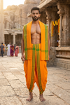 Yellow Dhoti Dupatta with Green Border