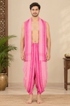 Pink Dhoti Dupatta with Magenta Border and Linings
