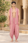 Pink Dhoti Dupatta with Maroon and White Linings and Border