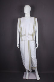 White Plaine Dhoti Dupatta with Moss Green Border