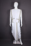 White Stitched Dhoti Dupatta with Brown Border