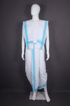 White Stitched Dhoti Dupatta with Sky Blue Border