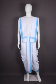 White Stitched Dhoti Dupatta with Purple Border