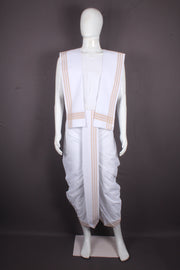 White Stitched Dhoti Dupatta with Mustard Yellow Border