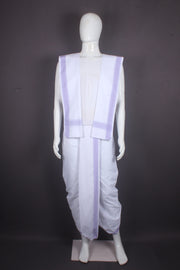 White Stitched Dhoti Dupatta with Sky Blue Border