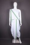 White Stitched Dhoti Dupatta with Forest Green Border