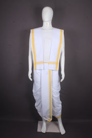White Stitched Dhoti Dupatta with Yellow Border