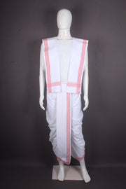 White Stitched Dhoti Dupatta with Pink Border