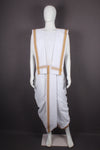 White Stitched Dhoti Dupatta with Brown Border