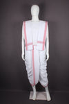 White Stitched Dhoti Dupatta with Pink Border