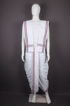 White Stitched Dhoti Dupatta with Maroon Border