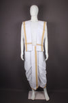 White Stitched Dhoti Dupatta with Cyan Border