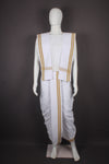 White Stitched Dhoti Dupatta with Brown Border