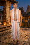 White Stitched Dhoti Dupatta with Orange Striped Border