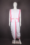 White Stitched Dhoti Dupatta with Pink Border