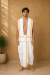 White Stitched Dhoti Dupatta with Yellow Border
