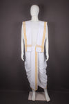 White Stitched Dhoti Dupatta with Yellow Border
