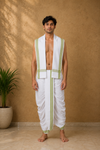 White Stitched Dhoti Dupatta with Green Border