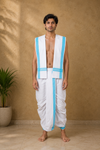 White Stitched Dhoti Dupatta with Sky Blue Border