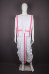 White Stitched Dhoti Dupatta with Pink Border