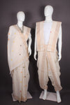Traditional Handloom Joda Set in Cream with Buti and Goldan Zari Border