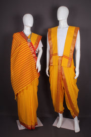 Traditional Handloom Cotton Saree and Dhoti Dupatta Set with Zari Border