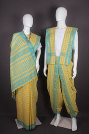 Traditional Handloom Joda Set in Yellow Check with Goldan Zari Border