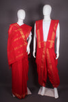 Traditional Handloom Joda Set in Red with Butis and Goldan Zari Border
