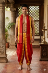 Red Dhoti Dupatta with Golden Zari and Orange Border